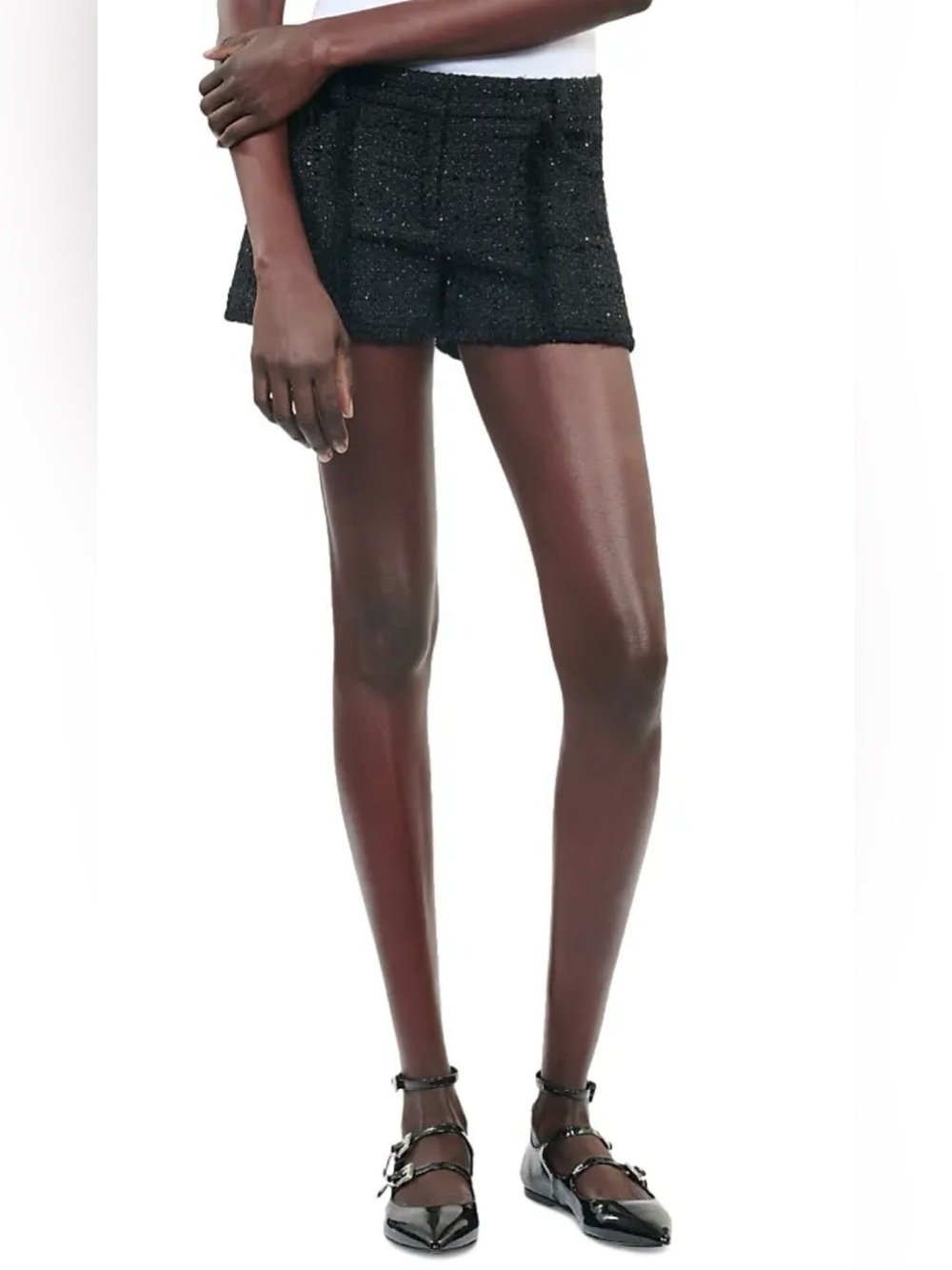 NWT The Kooples Black Tweed Mini Shorts Sparkle Bouclé Fringe Going out Size 2